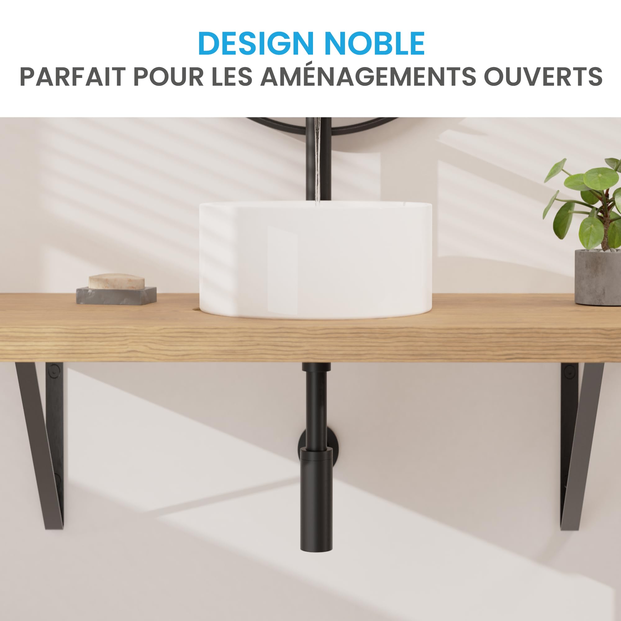 Bächlein Siphon Universel pour Lavabo et Évier – Bonde de Lavabo Design – Siphon Adaptable – Siphon Anti-Odeur avec Orifice de Nettoyage + Mode d’Emploi - Mat Noir