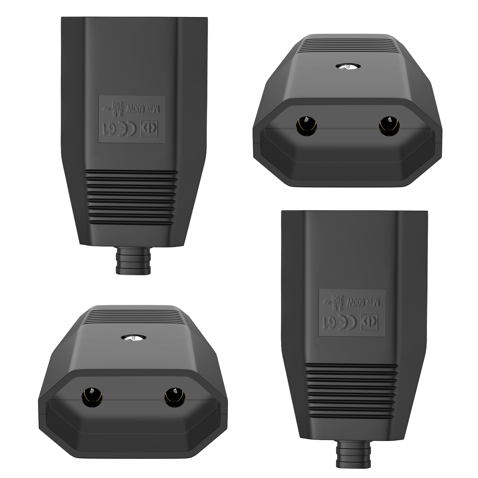 VIEVRE 4 Stücke Eurokupplung Flach, Kupplung 230V, Schuko Kupplung Flach, Euro Kupplung 230v Flach, Eurostecker Flach für Schuko Stecker Flach(Schwarz)