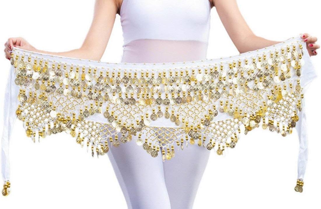 The Dance Bible Women Velvet Belly Dance Belt Hip Scarf with Gold Coins Work