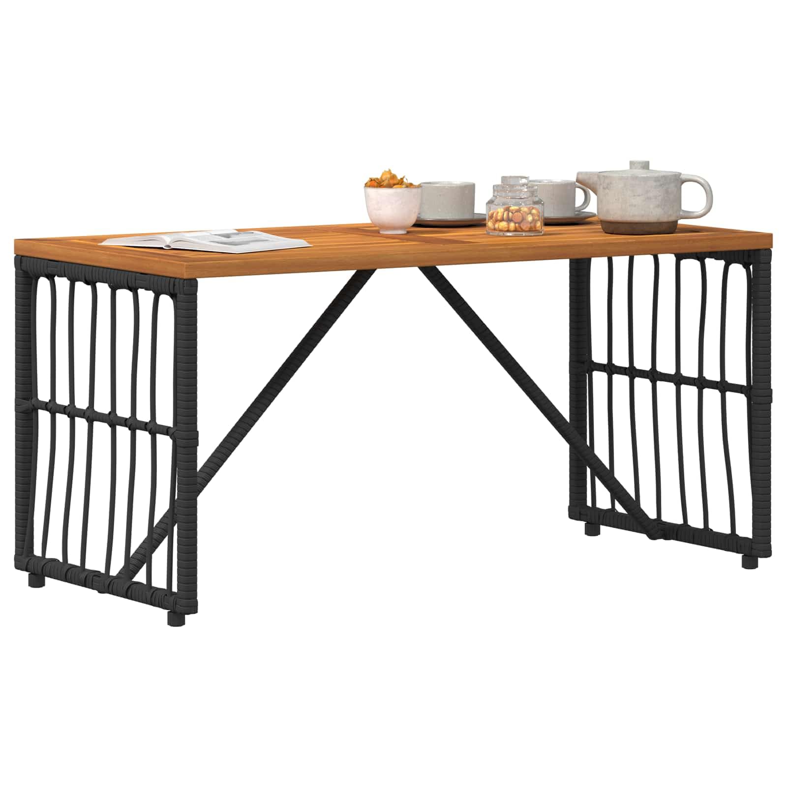 Stal i poli rattan Ogrodowy rustykalny Stół 80 x 40 x 40 cm Czarny