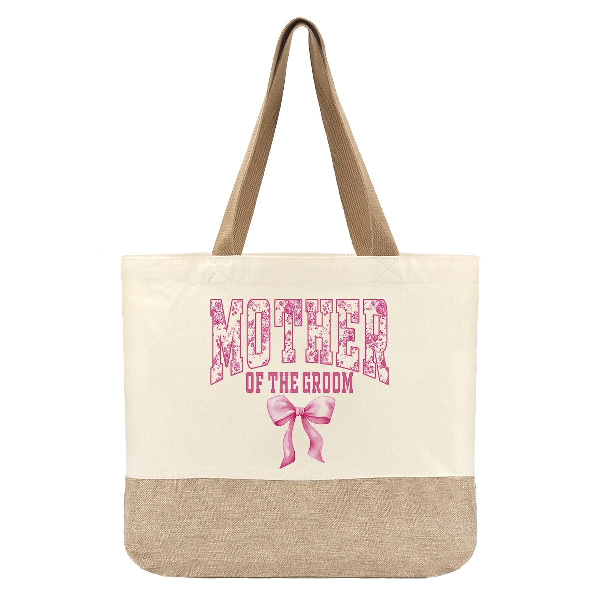 Bride Gifts Canvas Tote Bag, Bridal Shower Gifts, Bachelorette Gift for Bride, Wifey Wedding Gift, Pink Bow Groom Mother Reusable Tote Bag for Wedding Engagement Parties Honeymoon Beach Travel