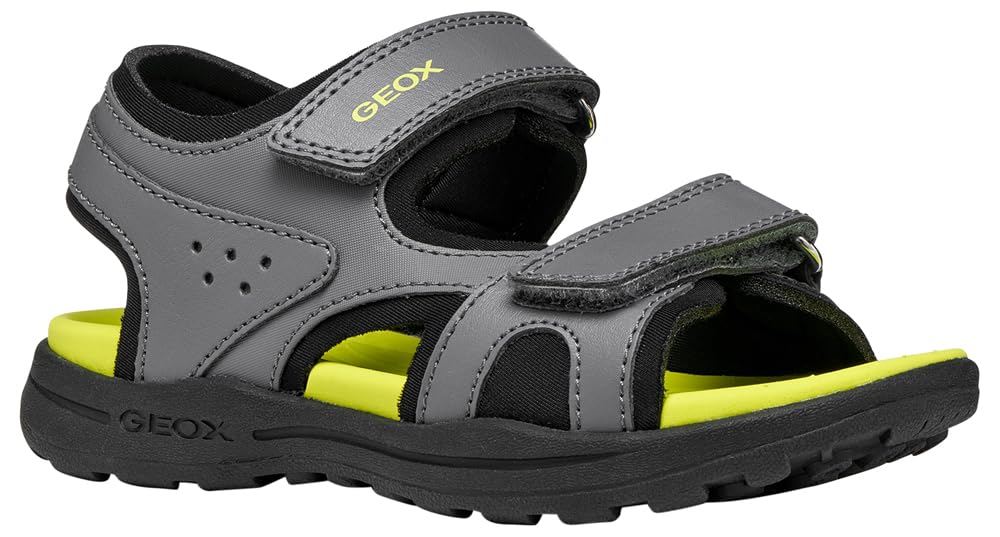 Geox Boy's J Vaniett C Sandal, Dark Lime Grey, 12.5 UK