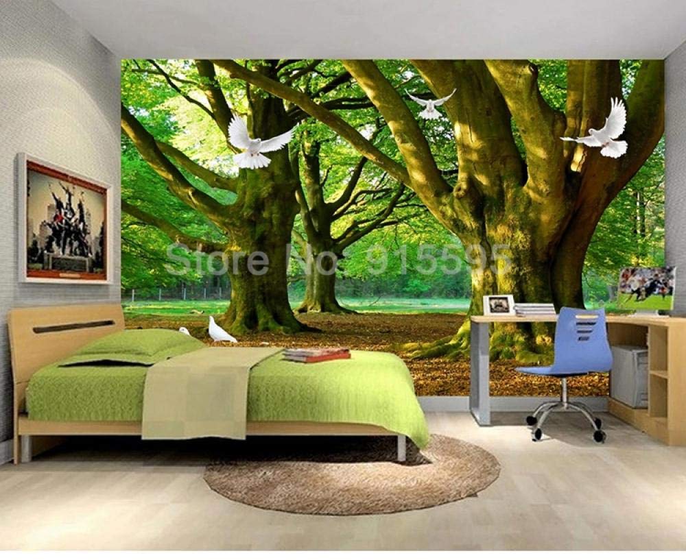Papier peint 3D arbre vert pour chambre moderne et décoration de maison