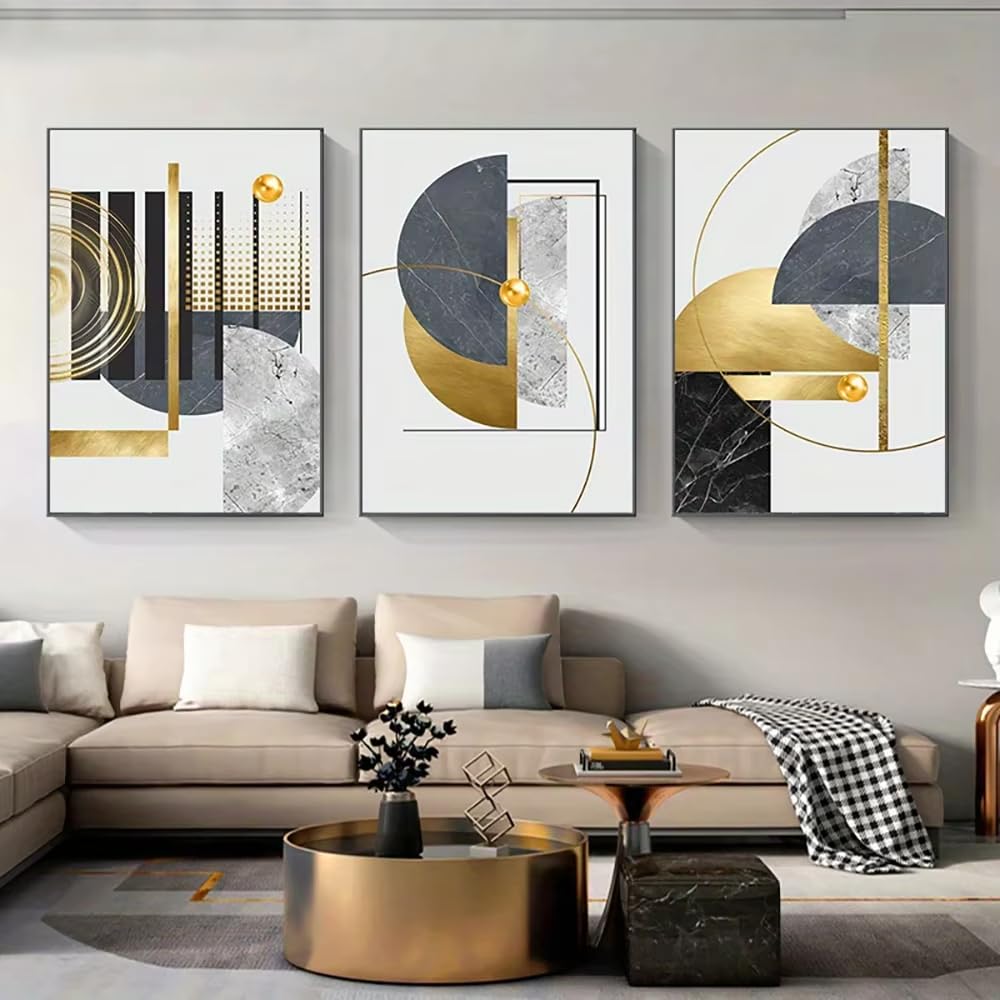 IHHGNB 3PCS Abstract Golden Geometric Art Pattern Canvas Paintings Gold Foil Posters Wall Pictures for Living Room Home Decor(40x60cm(16x24in) x3/No frame)