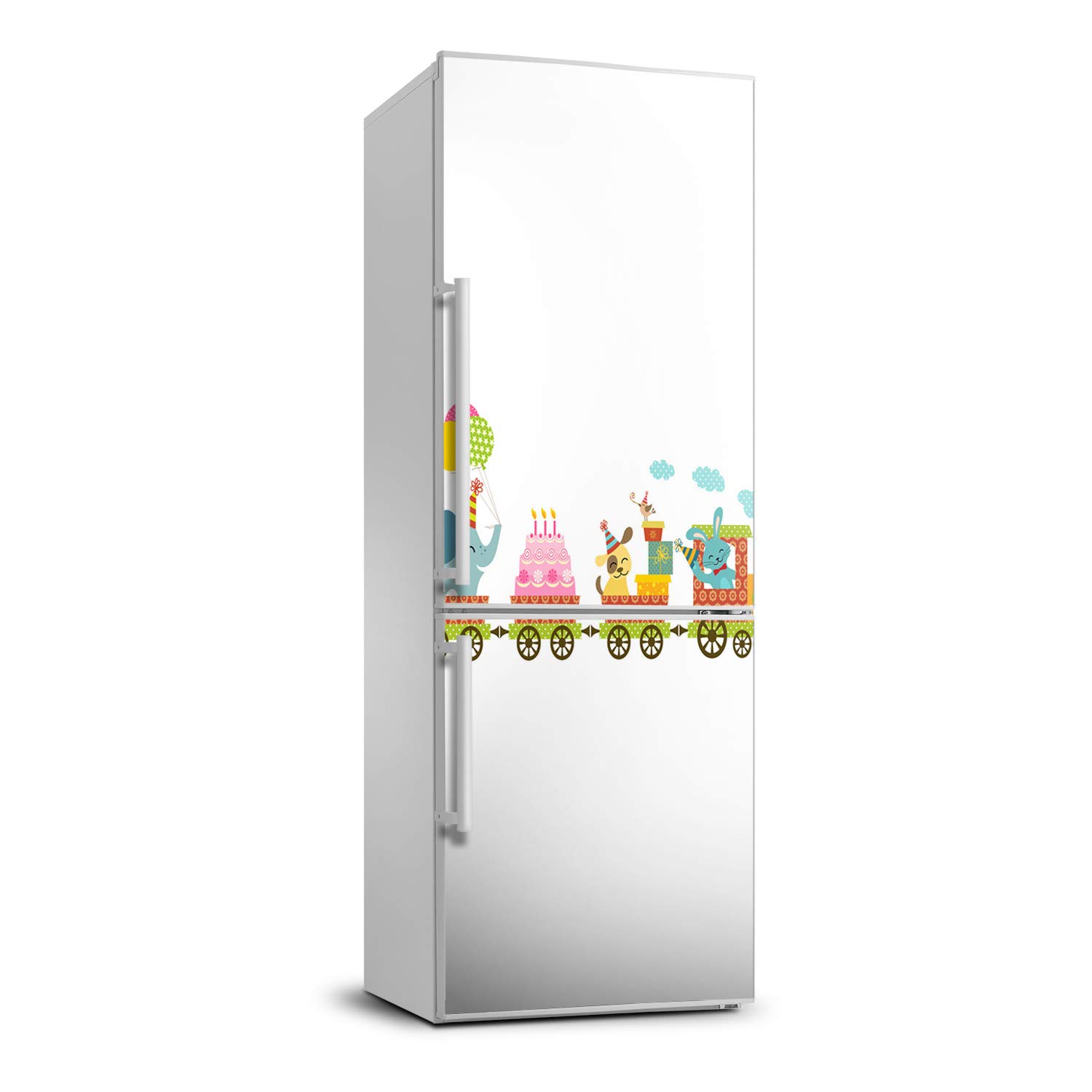 Vinilo para refrigerador 70x190 cm con diseño de tren alegre para decoración de cocina