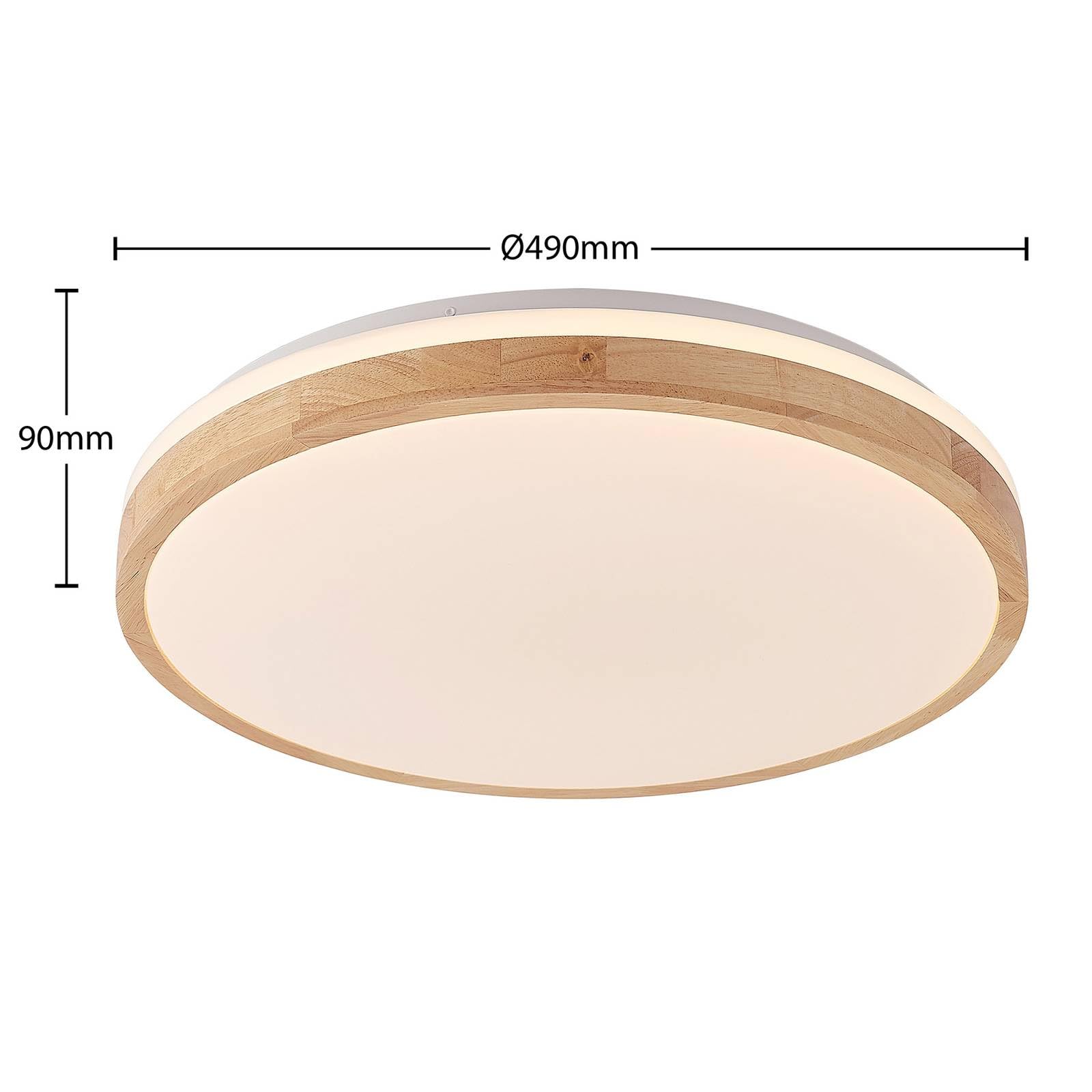 Lindby Bombillas LED lámpara de techo en madera, blanco, regulable plafón | lámpara de salón, moderno, cct, 3000 k blanco cálido - 6500 k luz, de madera, con mando a distancia para sala de estar,
