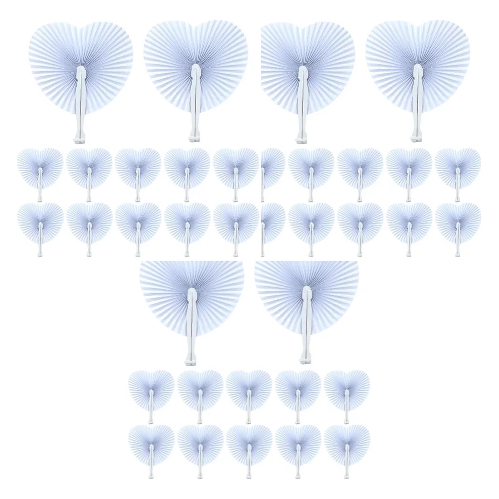 Papier-Faltfächer Weißer Faltbarer Fächer in Herzform, blanko Papier-Handfächer mit Kunststoffgriffen, DIY-Malerei, Geburtstag, Hochzeit, Party-Dekor(36PCS)