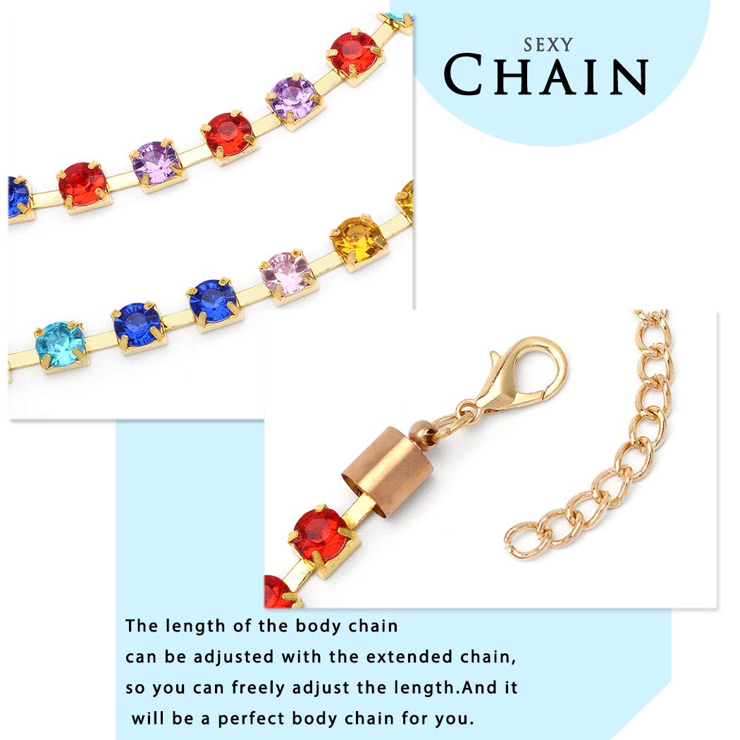 Cinturón De Cadena Con Diamantes De Imitación Coloridos - Ajustable, Estilo Y2K Para Mujer