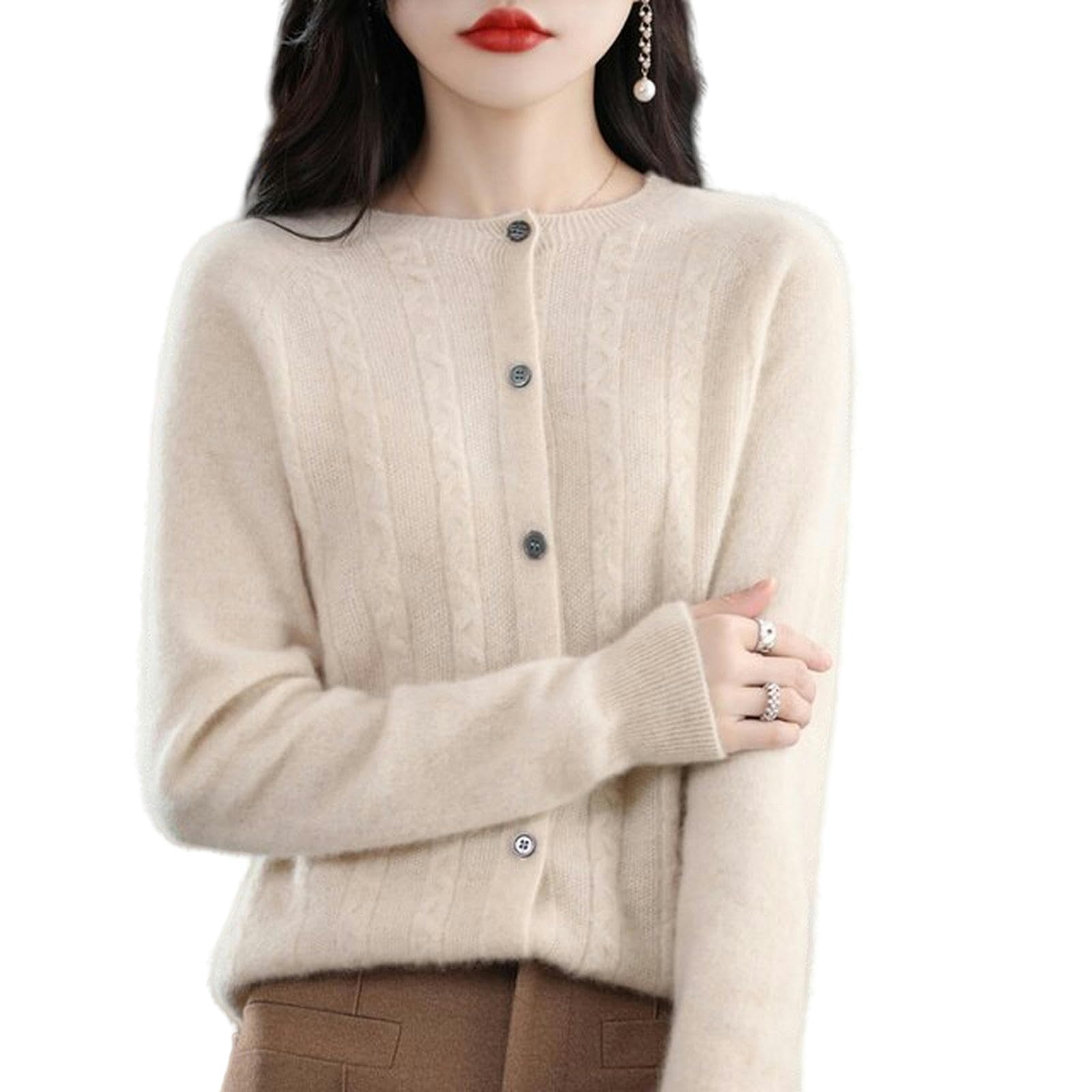 TEidea Rebeca Mujer Verano Cárdigan Sin Costuras Damas Redondas Cardigán De Punto De Punto Otoño E Invierno Fashion Slim Warm Basic Basic