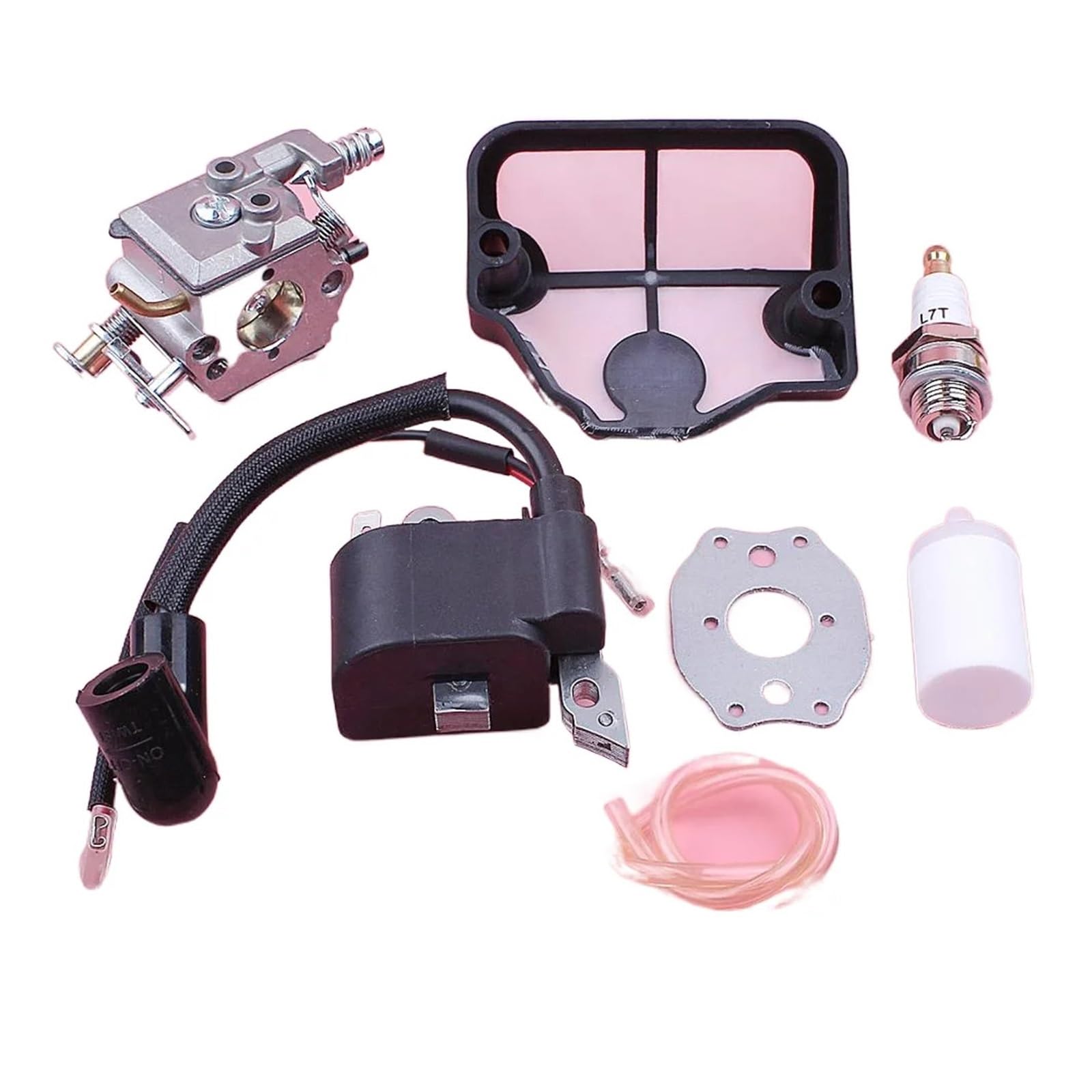 Dingmao Bobina de encendido de carburador Compatible con Hus 136, 137, 141, 142, filtro de combustible y aire, junta flexible, bujía, motosierra