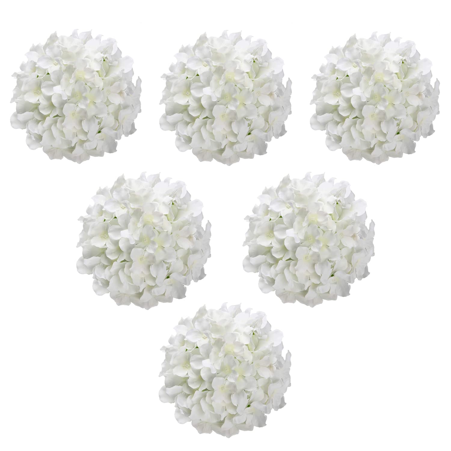 WEISPARK Artificial Flowers Large Silk Hydrangea Heads with Stems 90 Petals Fake Flowers for Wedding Home Party Shop Baby Shower Decor Pack of 6 (White)