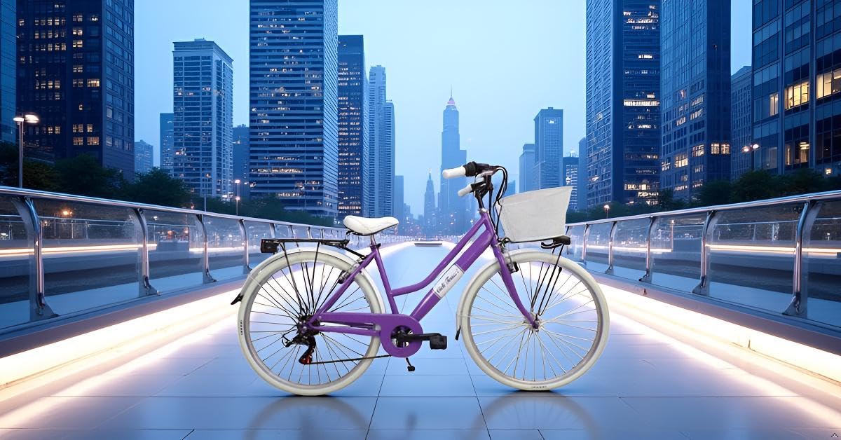 Bicicleta de mujer, de paseo, de ciudad, rueda de 28 pulgadas, cambio de 6 velocidades, con cesta delantera