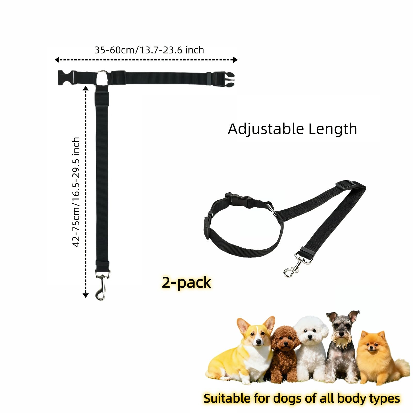 2-in-1 Car Seat Belt for Dogs, Headrest Dog Safety Harness & Leash - Adjustable Nylon Vehicle Pet Restraint, Tangle-Free Travel Solution for Small to Medium Dogs, 2-Pack - image 7