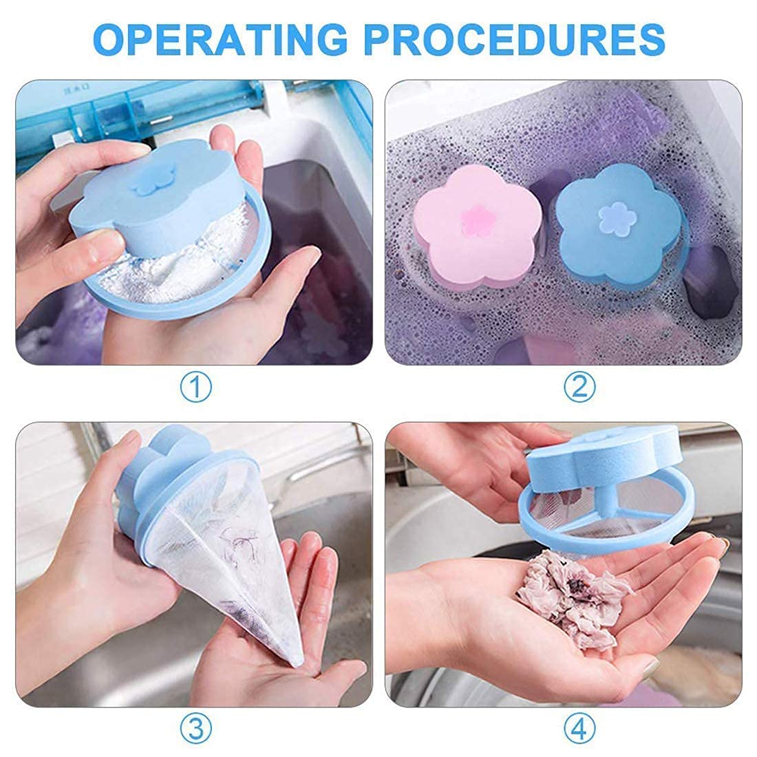 SARNESHWERAM 2 pcs Washing Machine Floating Lint Mesh Bags and Reusable Laundry Dryer Balls Set - Hair Catcher, Lint Trap, and Eco-Friendly Dryer Balls Anti Vibration Pads (4PCS DATT+10BALL+2BAG) 1