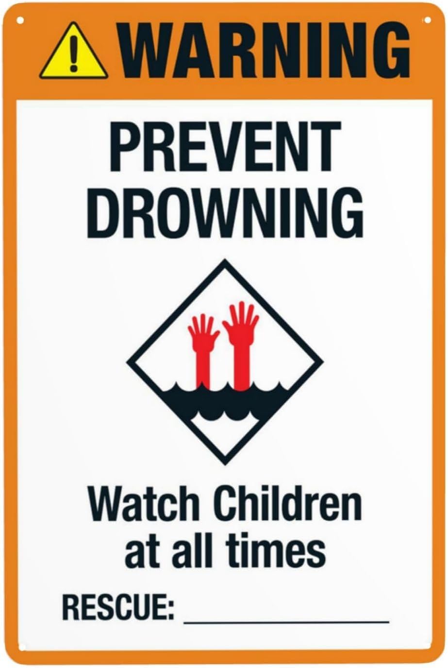 Prevent Drowning Rust Free Aluminum Sign - Retro Pool Rules Decor with Pre-Drilled Holes for Home/Business Pool - 16x12 Inch​