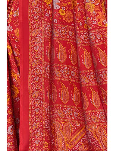 Image of SIRIL Women's Printed Silk Crepe Saree with Unstitched Blouse Piece