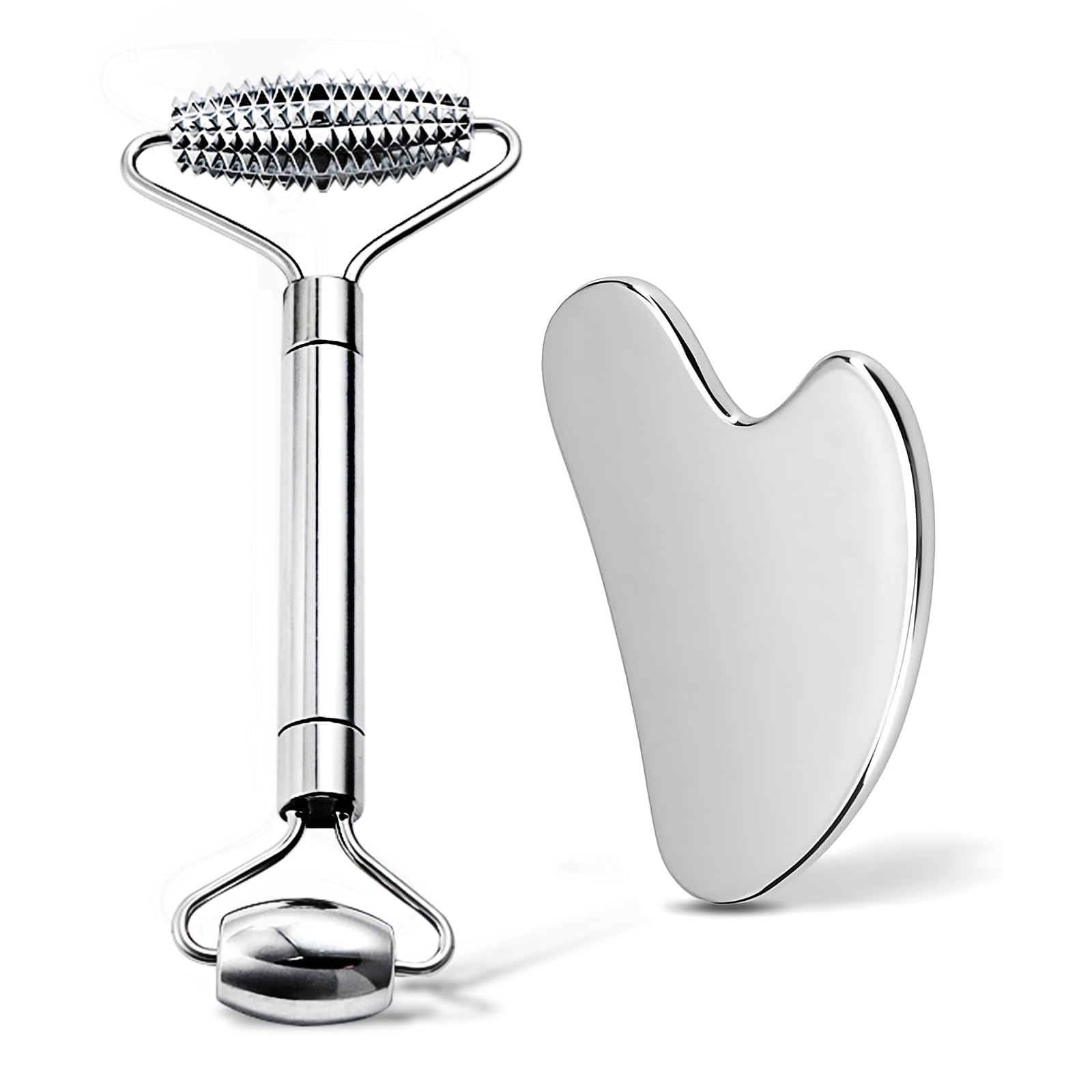 Gua Sha Face Roller Stainless Steel Gua Sha Facial Tools for Face Eyes Chin Jawline Sculpting Body Gua