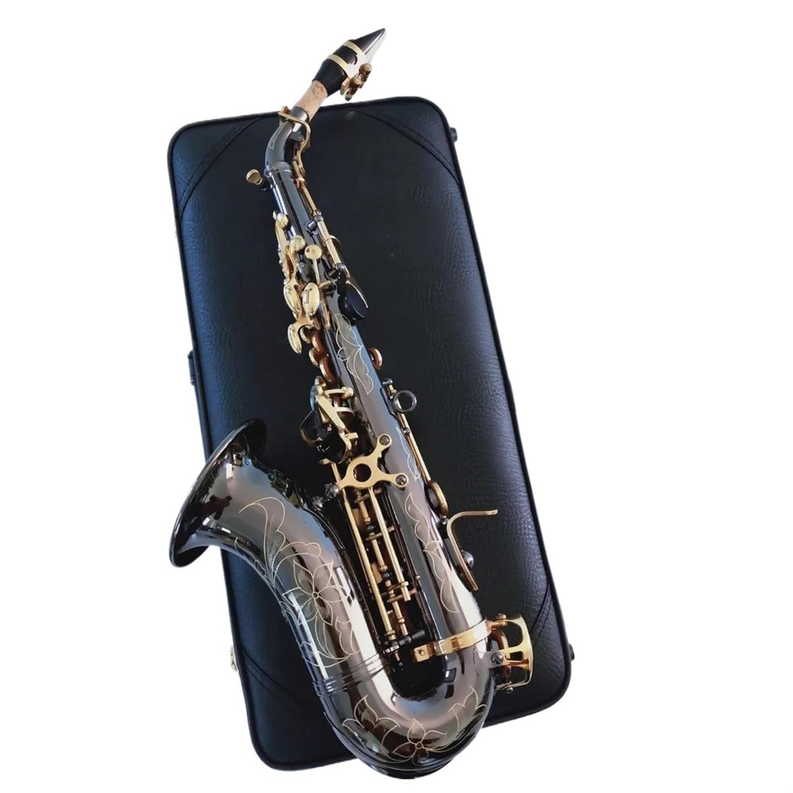 Amazon | サックス 黒 Bb 曲楽器ゴールデンキー湾曲したソプラノ