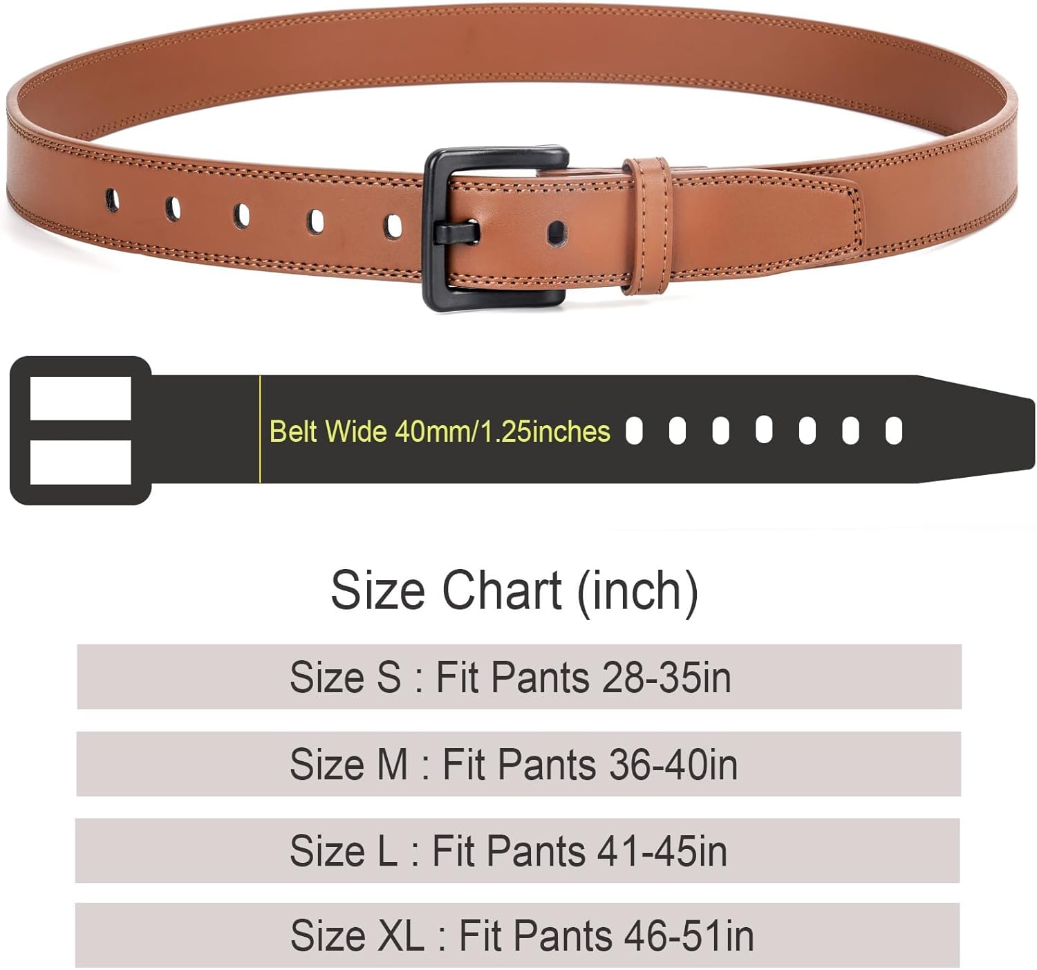 XZQTIVE Men’s Metal Free Belt Hypoallergenic Leather Belts For Jeans Dress Nickle Free TSA Belt With Black Buckle - Image 7