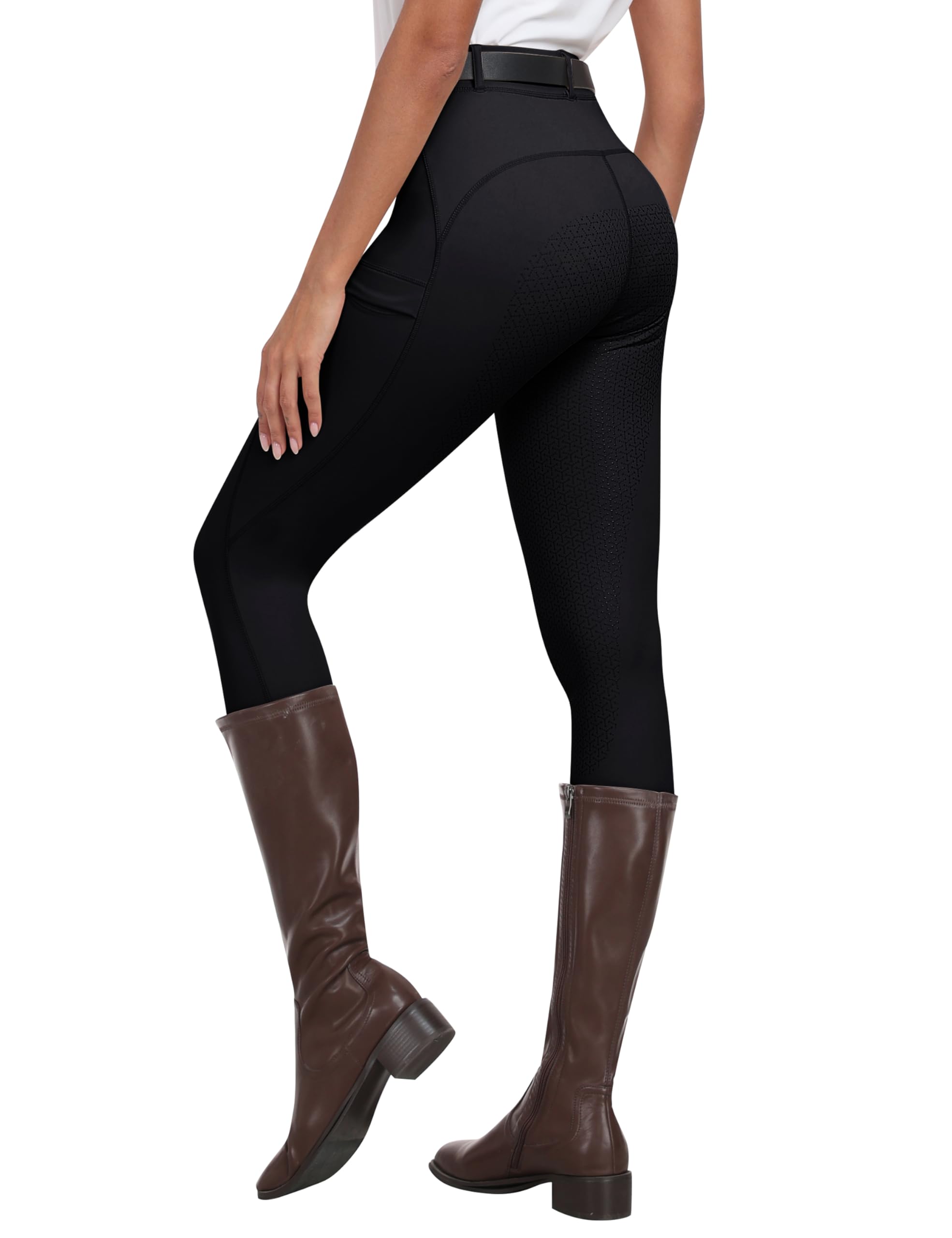 MoFiz Damen Reitleggings Silikon Vollbesatz Reithose Vollbesatzreithose High Waist für Reitsport Reitstretchhose mit Tasche