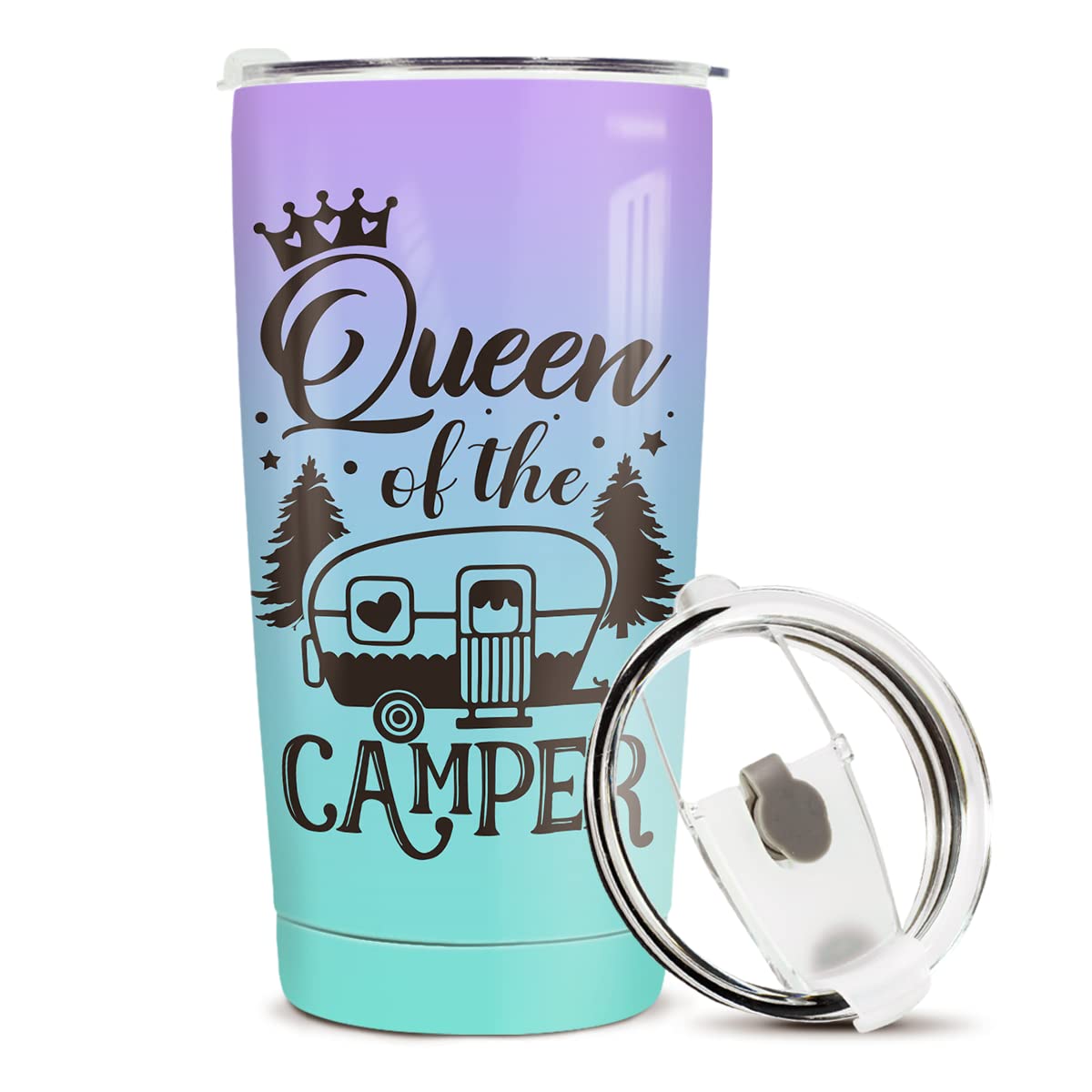 winorax Queen of The Camper Tumbler Camping Gifts For Campers Woman from Husband Boyfriend Sisters Best Friend Coffee Cup with Lid 20oz Stainless Travel Mug