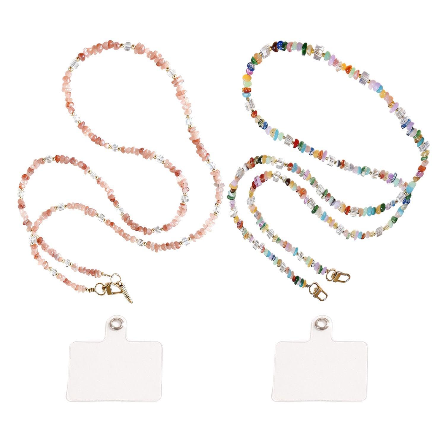 RNFKSU 2 Pieces Of Colored Crystal Mobile Phone Chains And 2 Transparent Gaskets, Exquisite And Sweet Lanyard, Key Card Holder Anti-Lost Hanging Neck, Beautifully Decorated Bracelet.