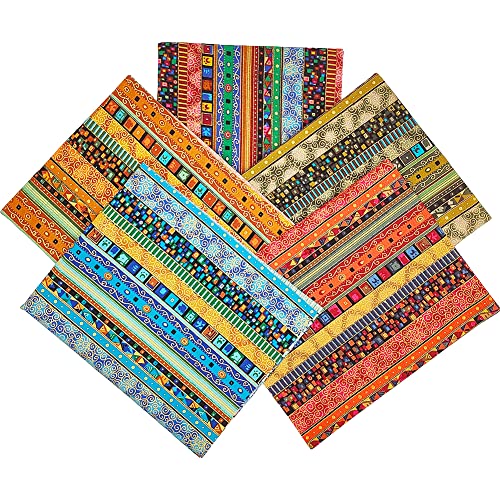 Cjinzhi 5 Pcs Fat Quarters Fabric Bundles, Ethnic Style Precut Quilting Cloth Colored Printing Cotton Squares Sheets For Diy Sewing Patchwork Face Protectors Crafting Projects, 19.7 X 15.7 Inch #TOP2