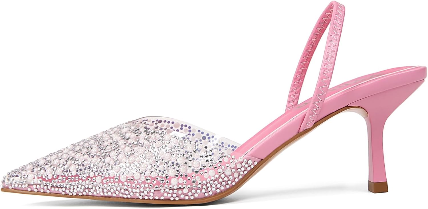 Women's Kitten Heels Pearl Closed Pointed Toe Pumps Rhinestone Slingback Heels Wedding Bride Dress Shoes - Image 4