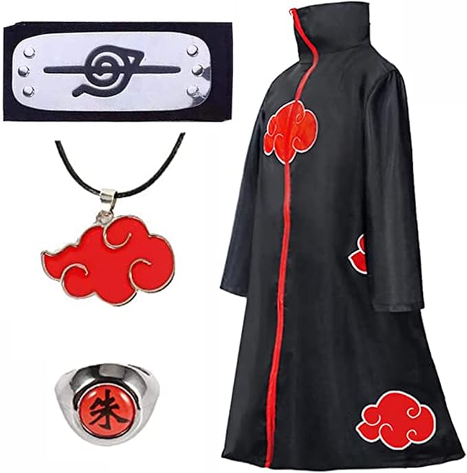 Bofeiya 4 Pcs Itachi Cloak Anime Cosplay Costume, Uchiha Itachi Collar
