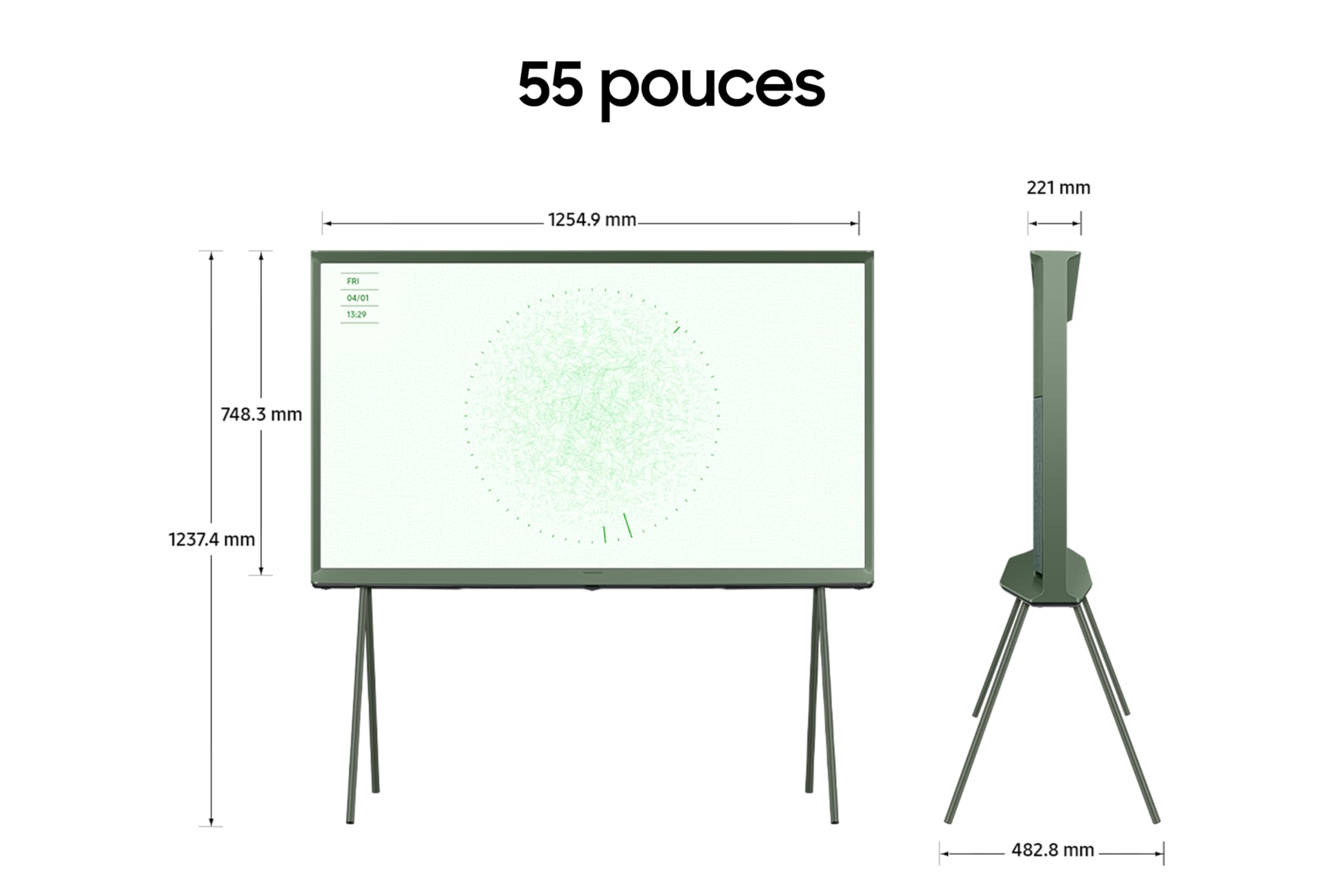 Samsung TV The Serif Vert 55 Pouces QLED TQ55LS01DB, Écran Certifié sans Reflets, Téléviseur Design 360°, Mode Ambiant+, Smart TV, Technologies OTS Lite, Pieds Détachables Inclus