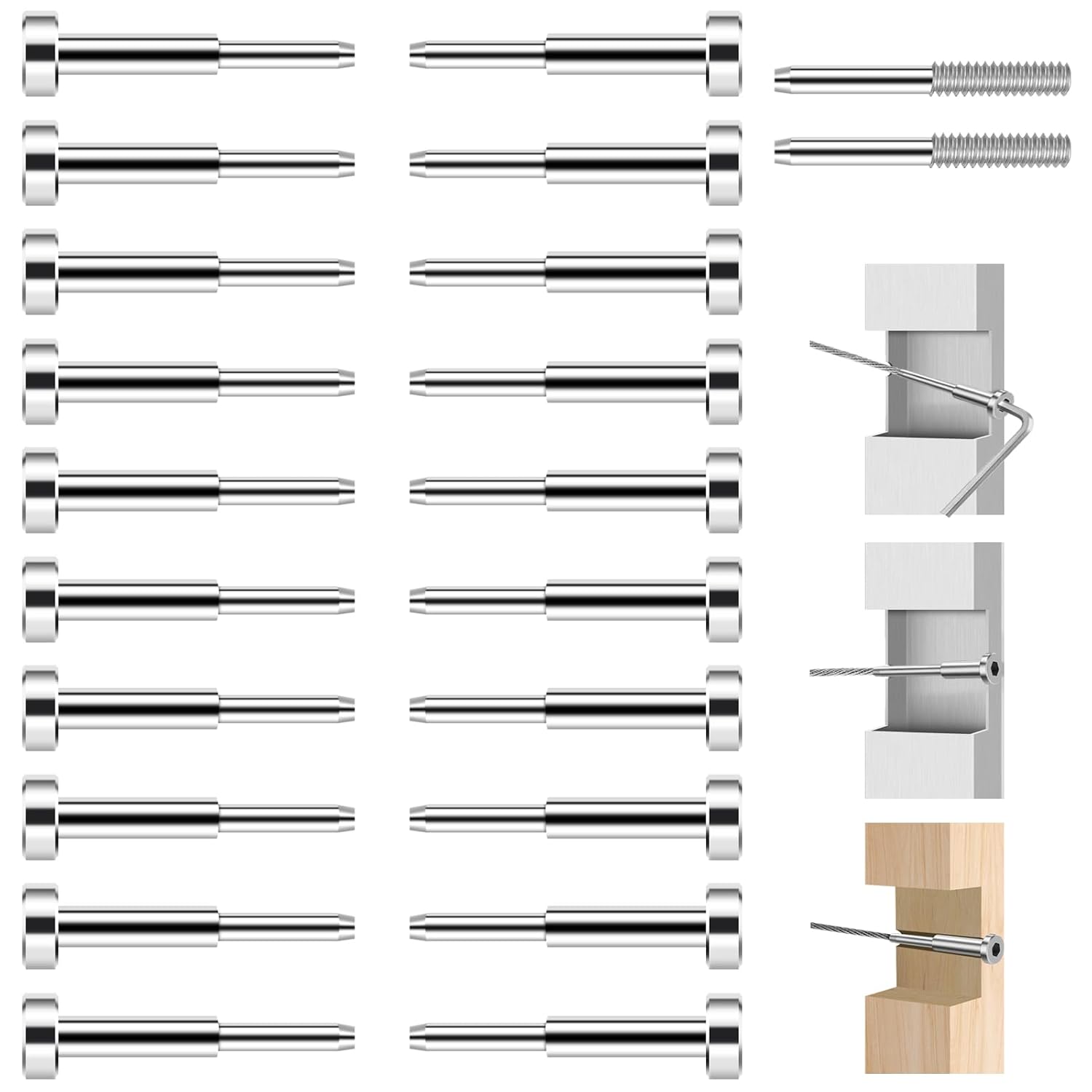 Invisible Cable Railing Kit, 20Pack SST316 Swage Tensioner and Terminal Hidden for Cable Railing, 1/8" Cable Railing Hardware with Spare Thread Stud for Wood/Level/Stair Post