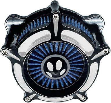 Air Filter Intake Motorcycle Turbine Cleaner Kit Cnc Cut Chrome for Harley Touring Street Glide 2008 - 2016 Softail 2016 - 2017 Fitment - C Blue