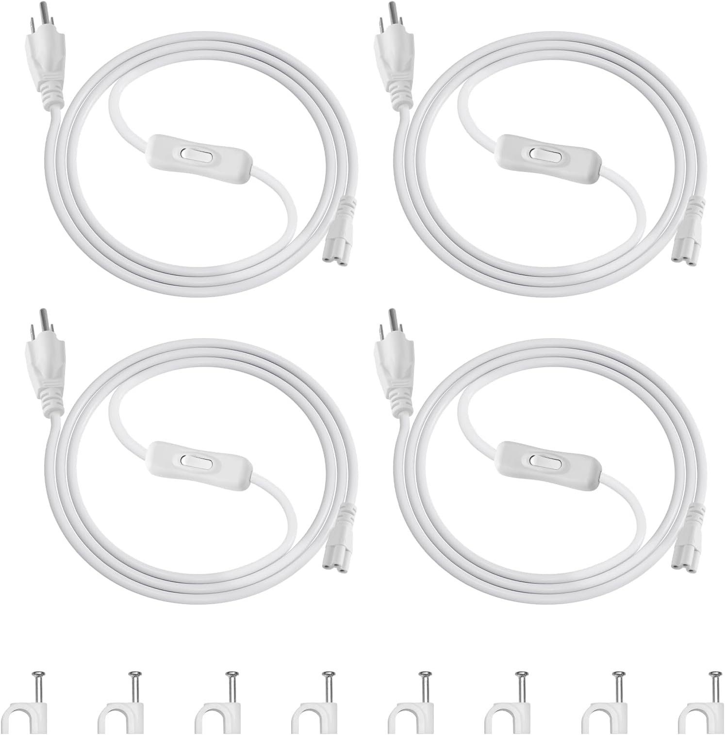 T8 TX-S 5FT Power Cord with On/Off Switch, 3 Prong Plug, Female End, Power Cable with US Plug for Shop Light/Grow Light Fixtures, 4 Packs