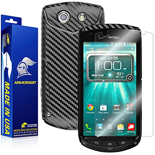 Armorsuit MilitaryShield Black Carbon Fiber Skin Wrap Film + HD Clear Screen Protector for Kyocera Brigadier - Anti-Bubble Film