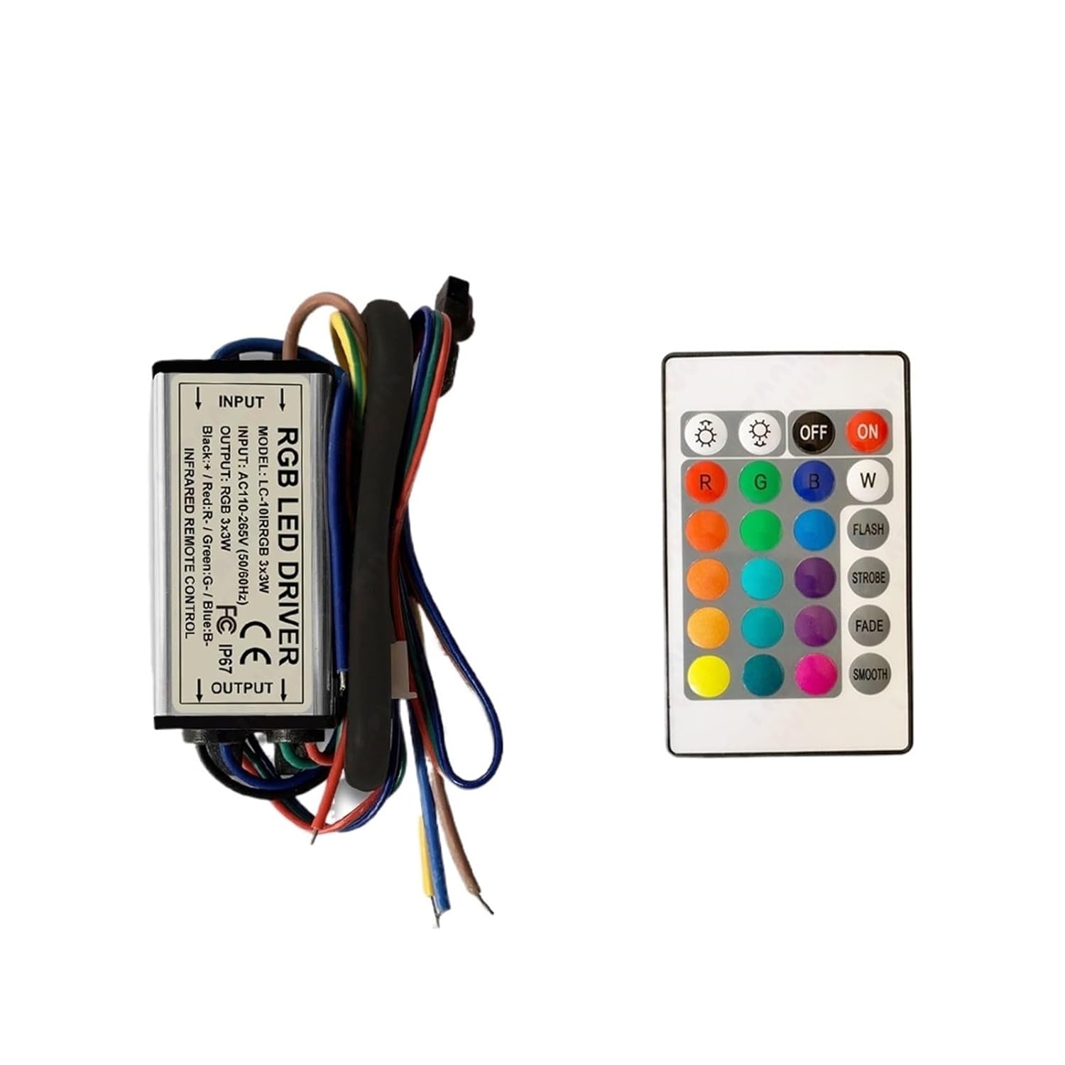 10W 20W 30W 50W 100W RGB LED Driver Waterproof IP67 Power Adapter Transformer Infrared Remote Control AC85-265V(10 Watt)