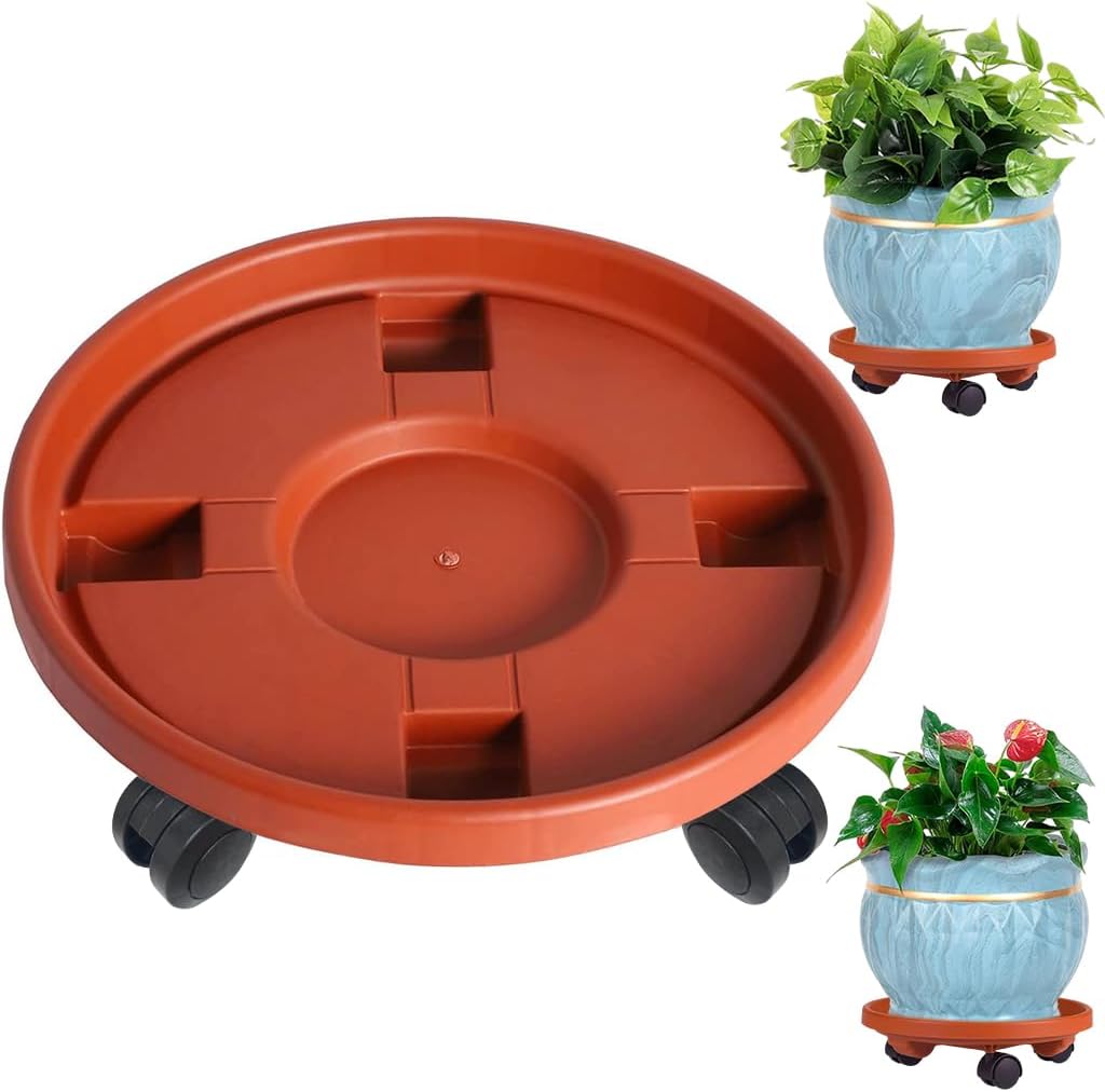 HASTHIP® 30cm Plant Pot Stand with Wheels, Thicken Heavy Movable Round Plant Caddy and Multipurpose Trolley for Plant Pot, Cylinder