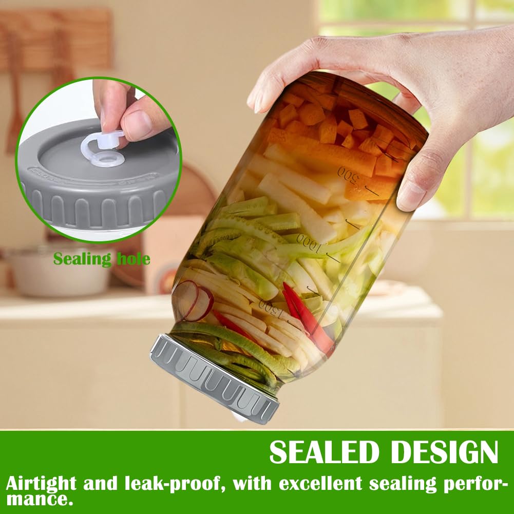 FARYODI Barattolo per fermentazione da 64 oz/1,9 l, 2 pezzi, contenitore Kimchi con chiusura d'aria per la fermentazione Kimchi, crauti, lievitazione naturale, vetro per fermentazione kefir con
