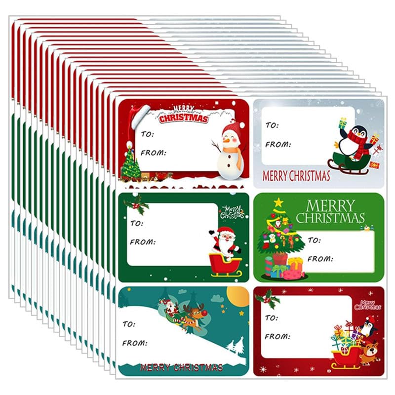 20 arkuszy naklejek "Merry Christmas", 6 wzorów etykiet na prezenty świąteczne dla dzieci, 6 x 8 cm, dekoracje świąteczne, samoprzylepne naklejki świąteczne na zabawki, karty, album do scrapbookingu