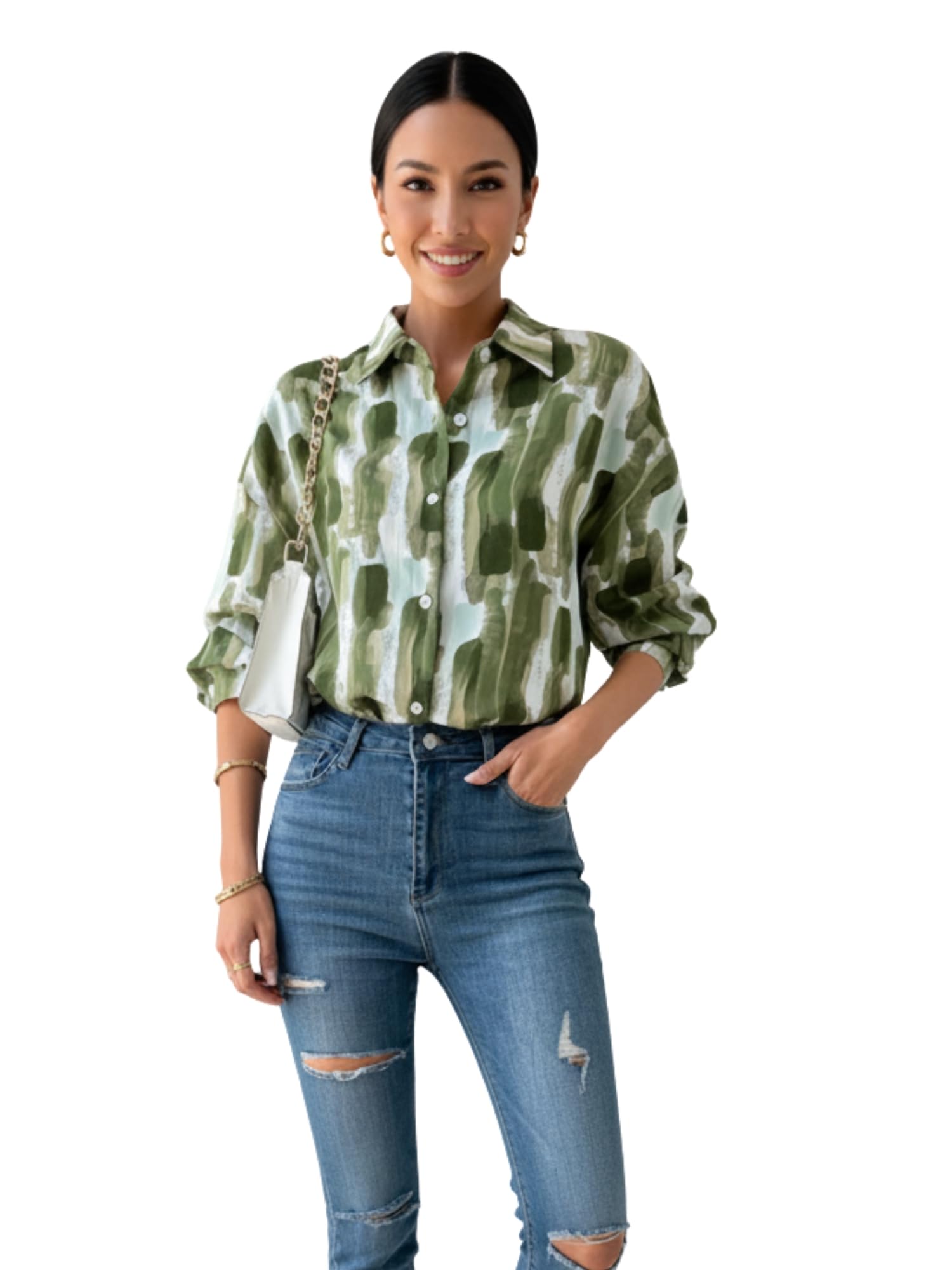 trendy queen Women's Green Abstract Straight Polyester Spread Collar Shirt (SD840_S)-picture-38