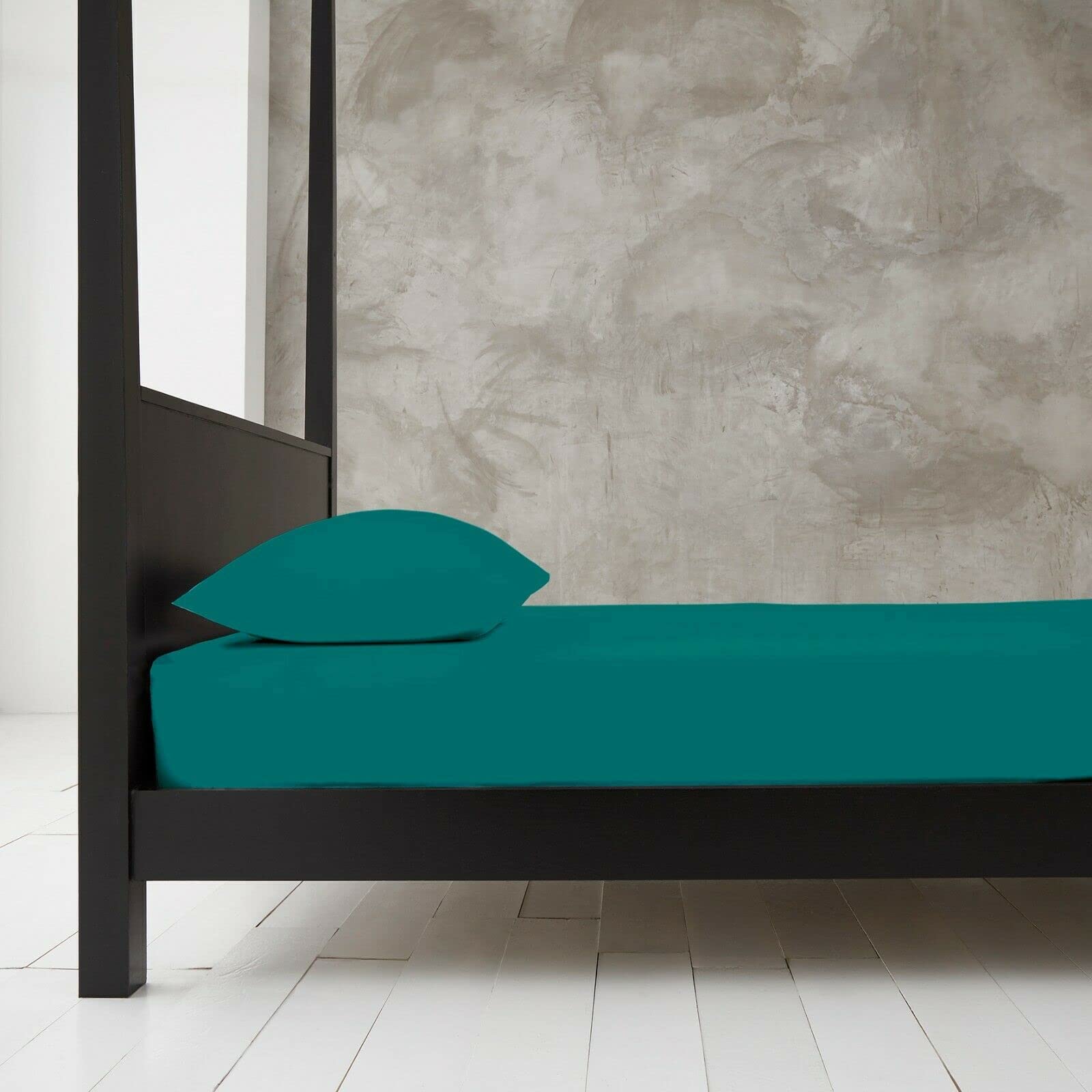 Extra Deep 40cm Fitted Sheets Easy Care Polycotton Cotton Rich Deep Fitted Bed Sheets (Deep Teal, King)