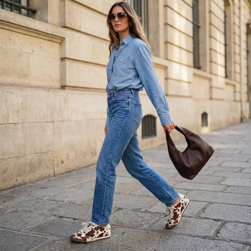 CUSHIONAIRE Techno Women’s Vegan Cow Print Calf-Hair Lace-Up Sneakers with Memory Foam Comfort - Image 7