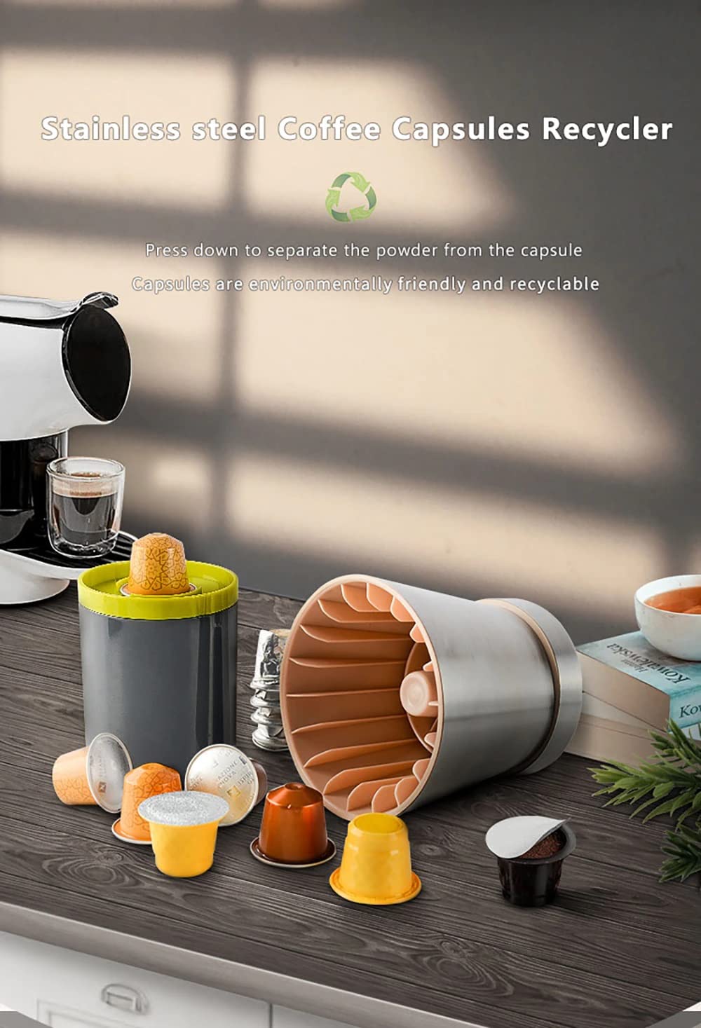 Herramienta de reciclaje de cápsulas de café, abridor de vaciado de cápsulas de café, compatible con cápsulas Nespresso de aluminio, respetuoso con el medio ambiente