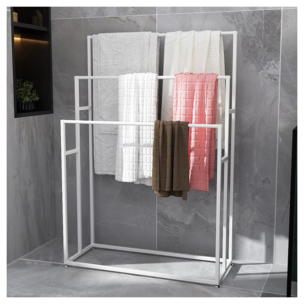 Portasciugamani da Terra, portasciugamani da Bagno in Metallo da Solo per Bagno, Lato Piscina, Uso Interno ed Esterno/Bianco (Bianco)