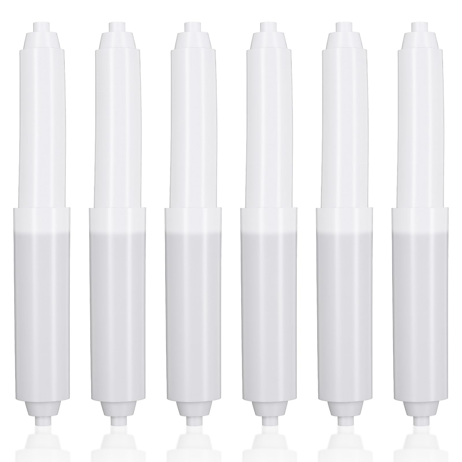6 Pack Toilet Roll Holder Insert, Toilet Paper Holder Replacement Rods, Spring Loaded Plastic Tissue Roll Holder Insert, Adjustable Bathroom Toilet Paper Roller Spindle (White)