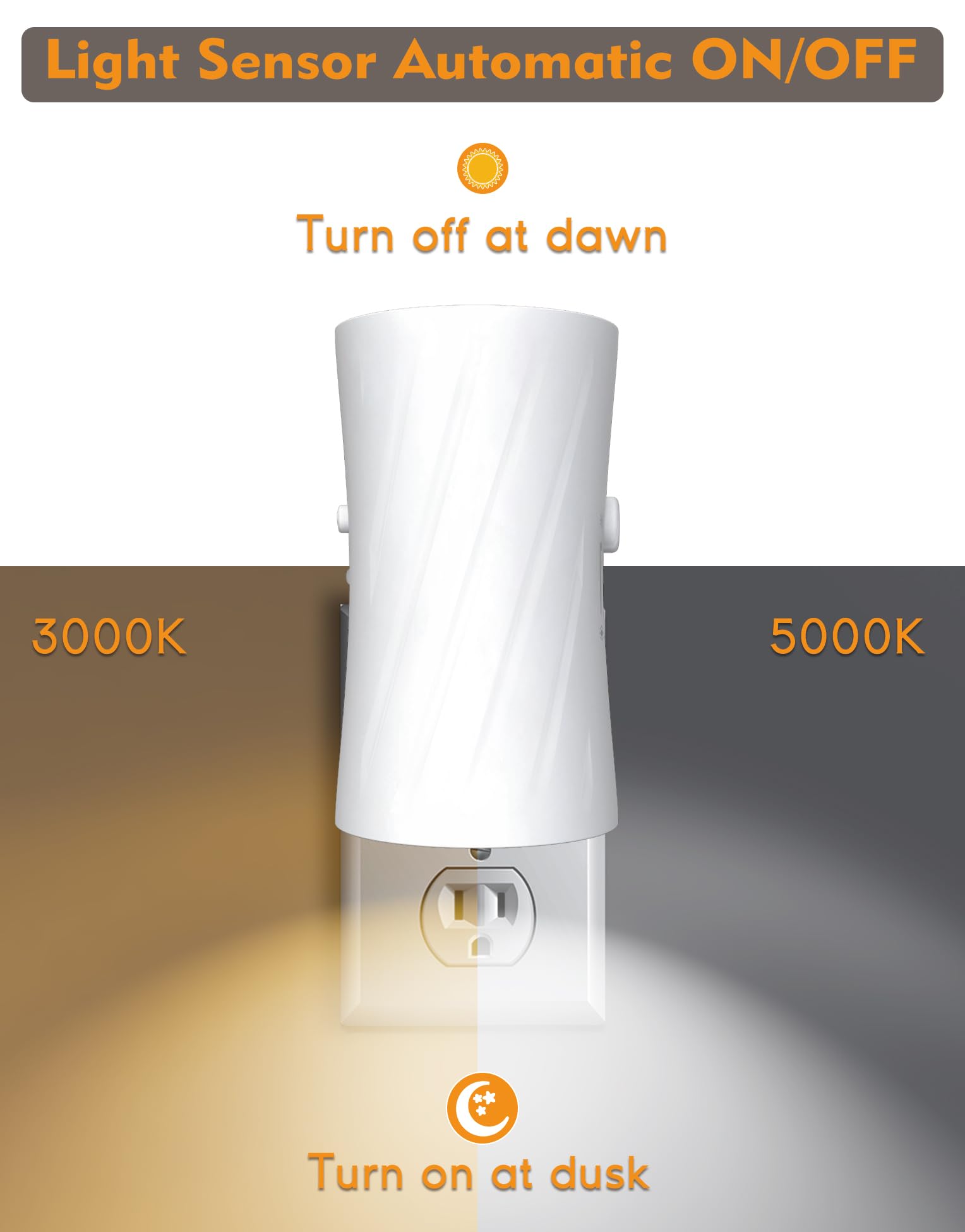 Night Lights Plug into Wall, LED Plug in Night Light, 3000K/5000K Switch, Dusk to Dawn Light Sensor, 0-100LM Adjustable Brightness Wall Light, Modern Night Light for Hallway Bedroom Stairway, 2 Pack