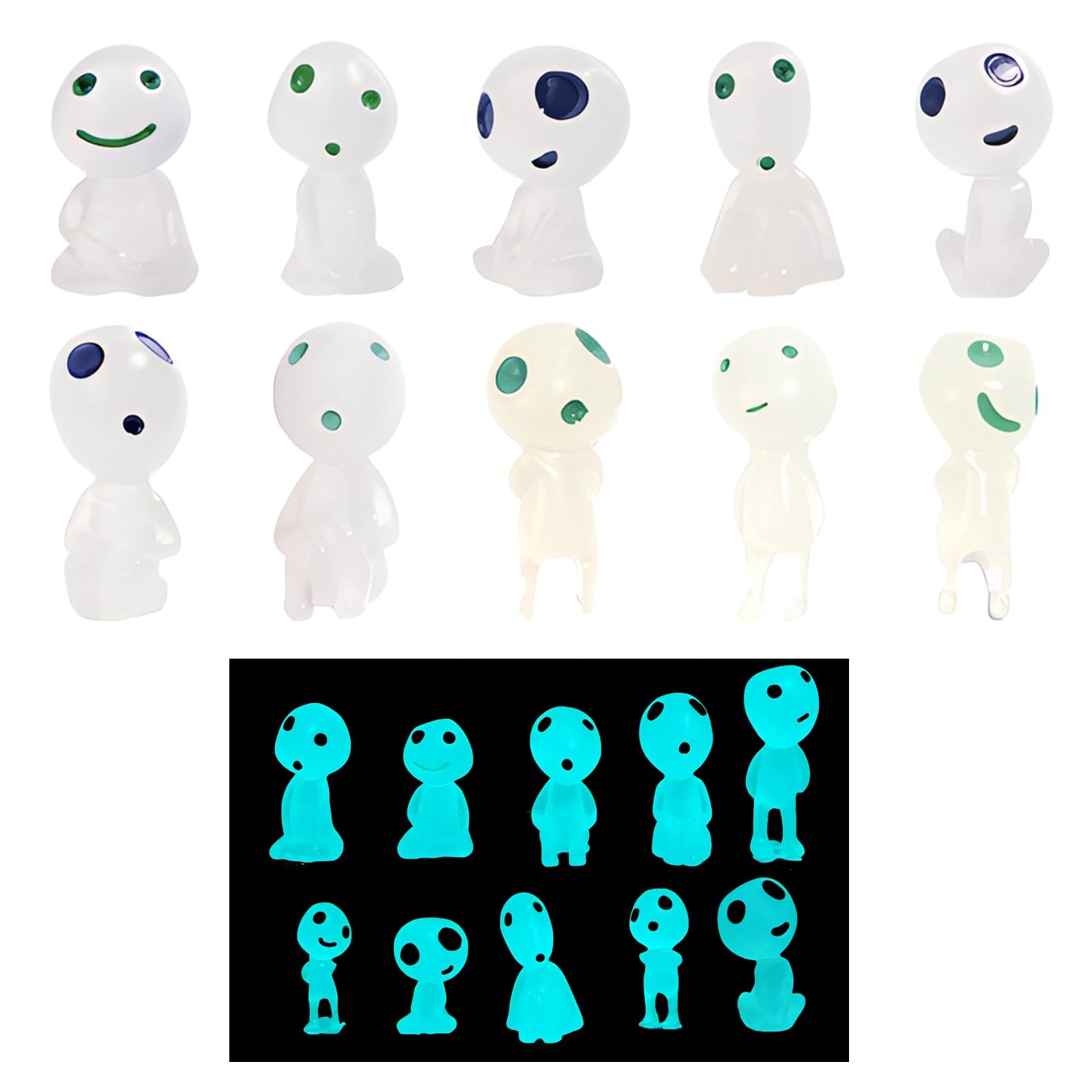 10 Pcs Halloween Mini Elfi Degli Alberi Fosforescenti, Elfi Degli Alberi Luminosi, Decorazioni da Giardino con Personaggi Princess Mononoke,Elfi Mononoke Resina per Prati,Accessori da Giardino