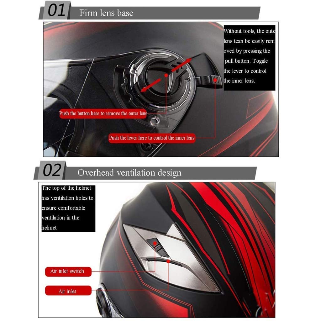 BGMKE Kask motocyklowy 3/4, z certyfikatem DOT, kask retro z podwójną ochroną przed słońcem, kask typu Open Face Cruiser do rowerów Cruiser Choped, skutera, M-XL (55-61 cm)