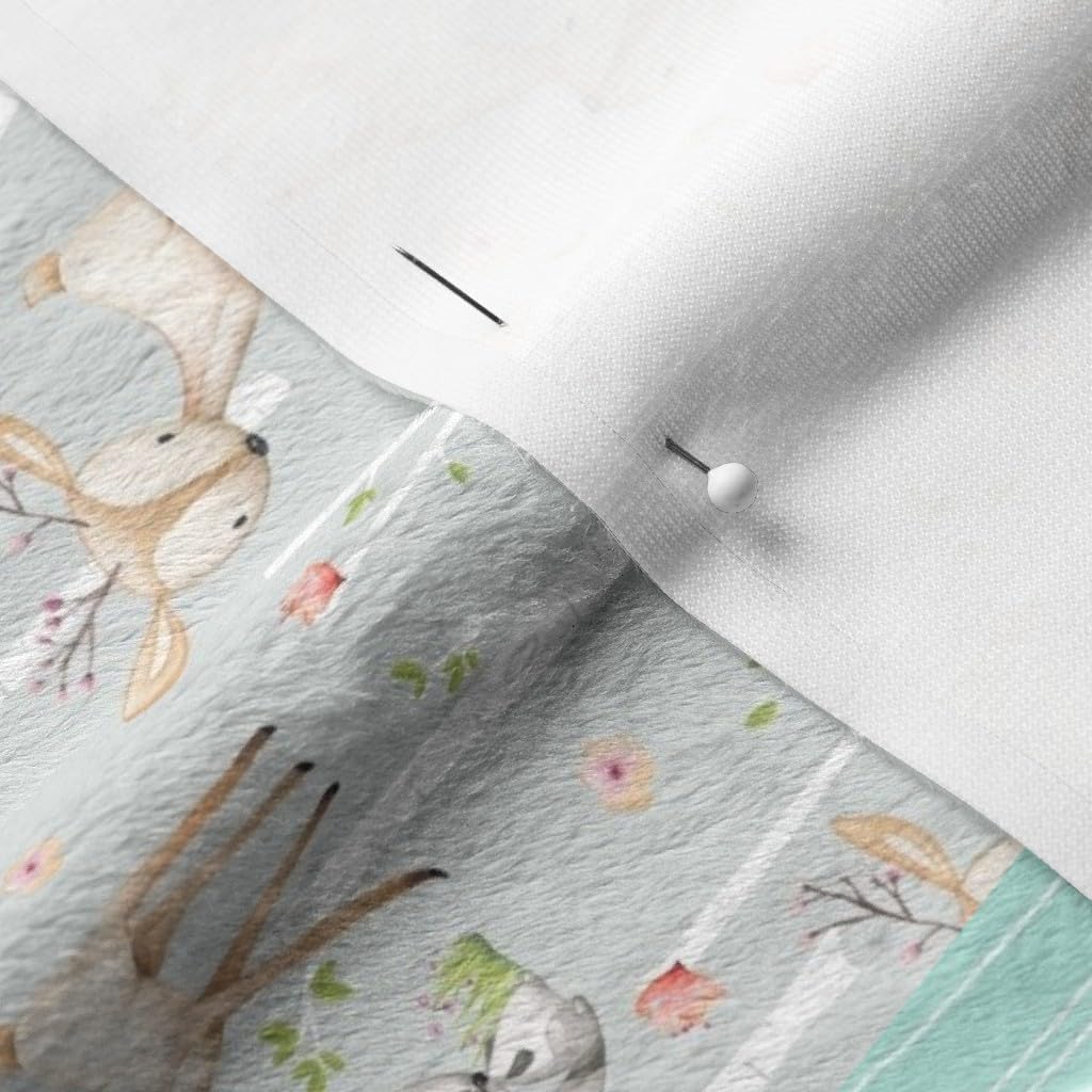 Spoonflower Fabric - Woodland Animals Girl Quilt Top Rotated Deer Fox Raccoon Patchwork Printed on Minky Fabric by The Yard - Sewing Baby Blankets Quilt Backing Plush
