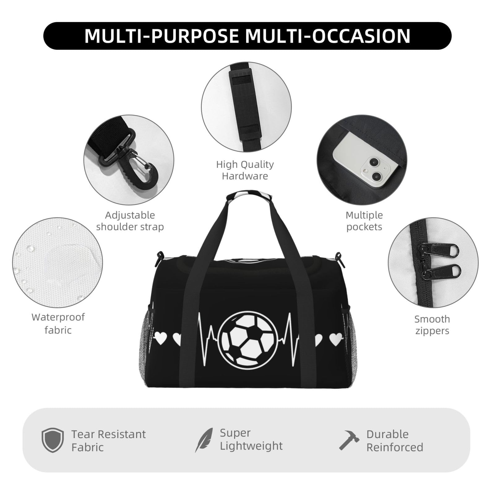 'I Love Soccer Travel Duffel' torba sportowa duża składana wodoodporna torba na noc plaża torby pływackie basen sport siłownia
