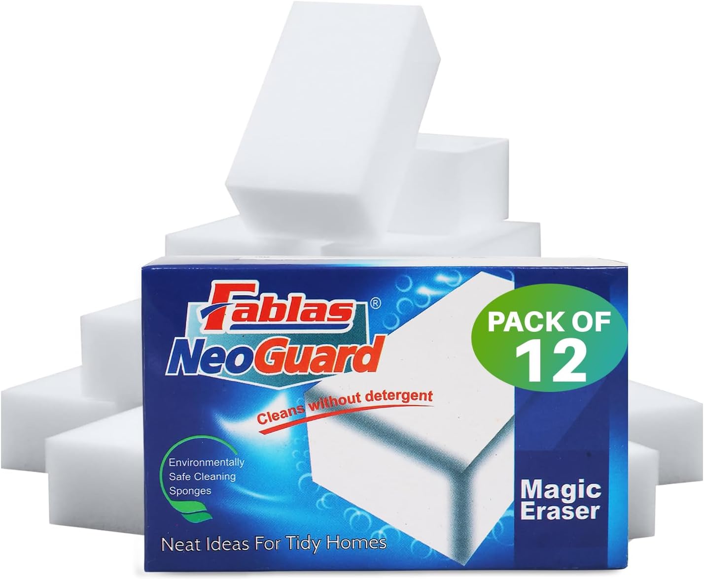 Fablas Neo Guard Melamine Magic Eraser | Chemical Free Multipurpose Nano-tech Magic Foam | Home, Kitchen, Bathroom Taps, Wall Glass Stains, Sneakers Cleaning Sponge (Pack of 18)